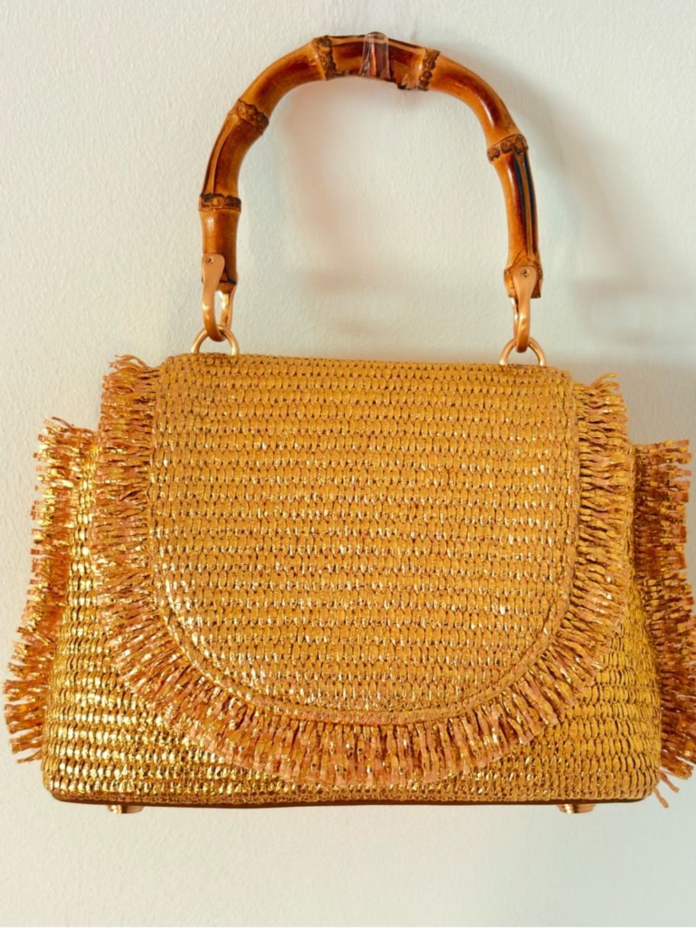 Cult Gaia Ozzy Mini Fringe Bag Gold Bamboo | NWOT | Sold Out